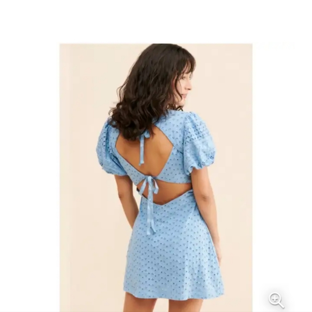 Free People Apricot Rose Mini Dress Womens Size L Blue